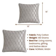 Fabric Crafted Cushion Cover – Ivory | 16"x16" | Poly Cotton Fabric | Elegant Embossed Wavy Pattern Design