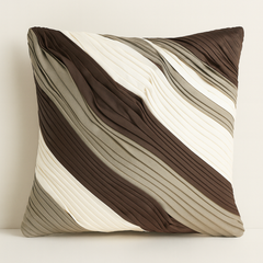 Fabric-Crafted Brown Cushion Cover – 12"x12" | Triple-Tone Pleated Waves | Premium Poly Cotton