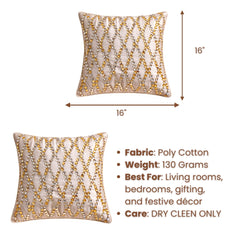 Hand Crafted Cushion Cover – Beige | 16"x16" | Poly Cotton | Premium Beaded Embroidery Design