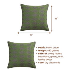 Handcrafted Green Cushion Cover – 16"x16", Premium Poly Cotton