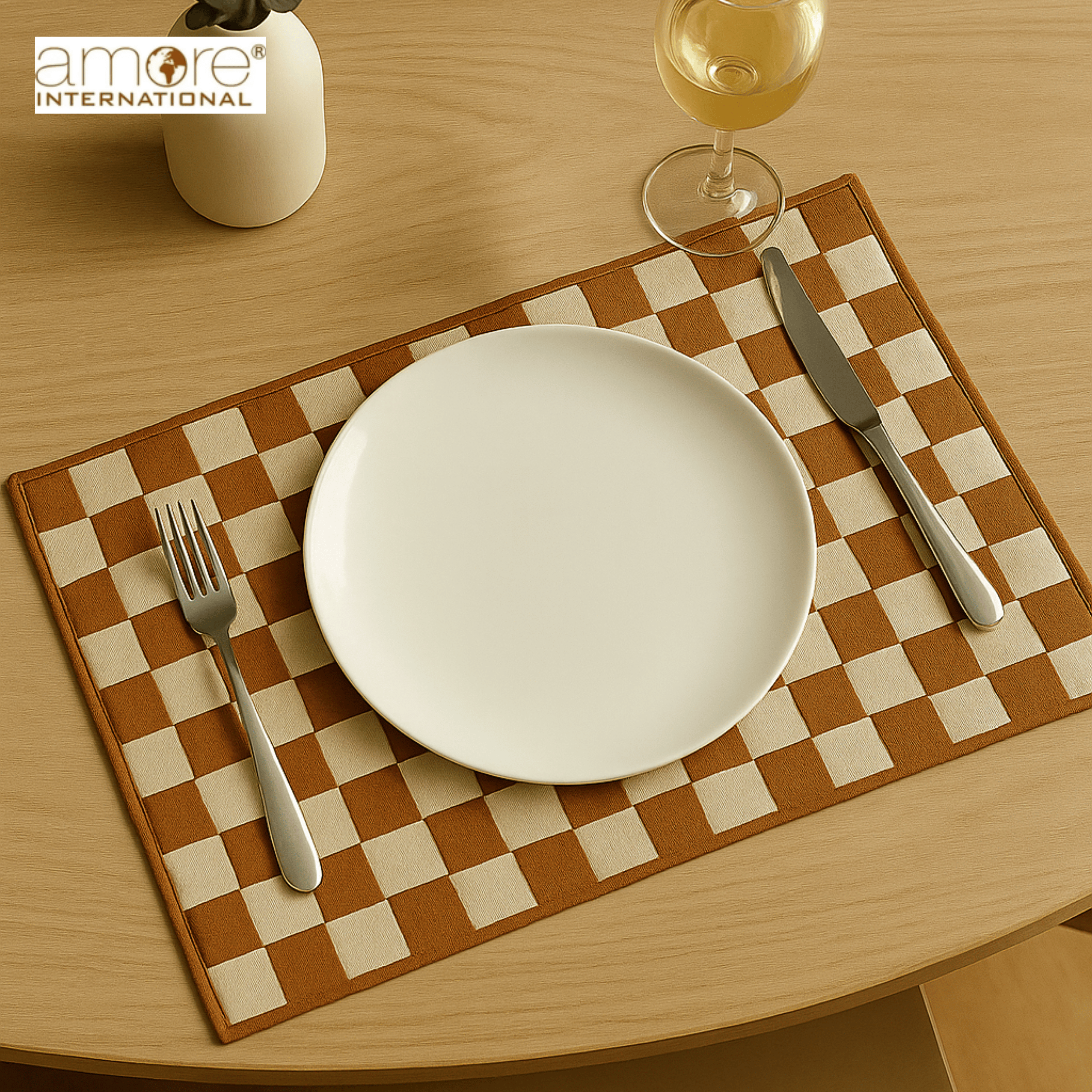 Fabric Crafted Checkered Placemat – Brown, 13"x19"