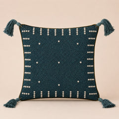Handcrafted Cushion Cover – Green | 16"x16" | Pearl Embroidered Tassel Cushion Cover