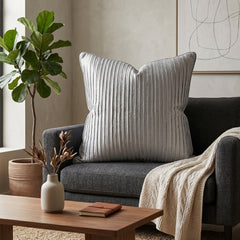 Fabric Crafted Cushion Cover – Grey | 16"x16" | Poly Cotton Foam Fabric | Premium Ribbed Texture Design
