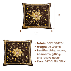 Hand Crafted Embroidered Cushion Cover – Black | 12"x12" | Poly Cotton | Floral Design