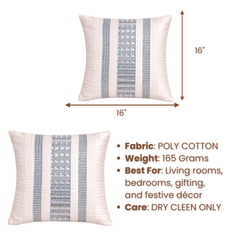 Hand Crafted Cushion Cover – White | 16"x16" | Poly Cotton | Textured Panel Design