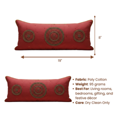 Handcrafted Maroon Bolster Cover – 19"x8", Embellished Circular Design in Premium Poly Cotton