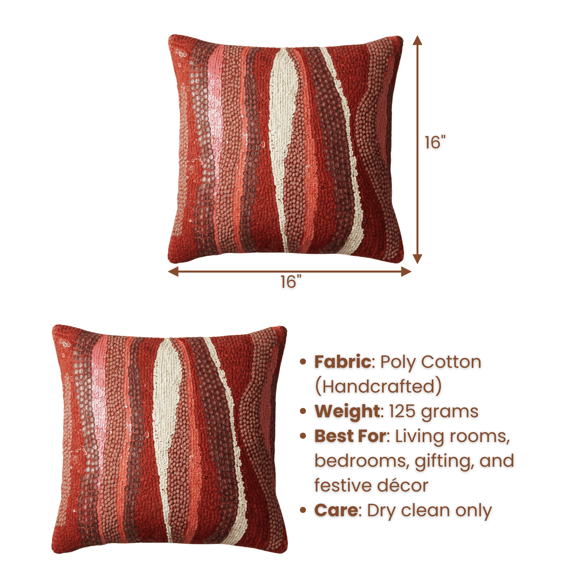 Handcrafted Maroon Cushion Cover – 16"x16"