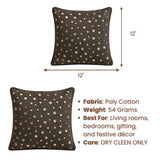Handcrafted Brown Cushion Cover – 12"x12" | Mirror Dot Embroidery | Premium Poly Cotton | Elegant Decorative Accent