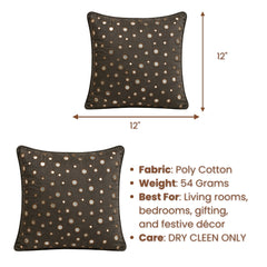 Handcrafted Brown Cushion Cover – 12"x12" | Mirror Dot Embroidery | Premium Poly Cotton | Elegant Decorative Accent