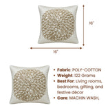Machine Crafted Cream Cushion Cover – 16"x16" | Elegant Gold Floral Embroidery | Premium Poly-Cotton Decorative Cushion Cover