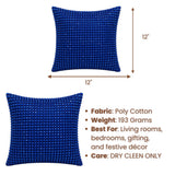 Handcrafted Royal Blue Beaded Cushion Cover – 12"x12" | Premium Poly Cotton | Elegant Handcrafted Design
