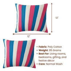 Fabric-Crafted Turquoise Cushion Cover – 12"x12", Multi-Stripe Textured Design in Premium Poly Cotton