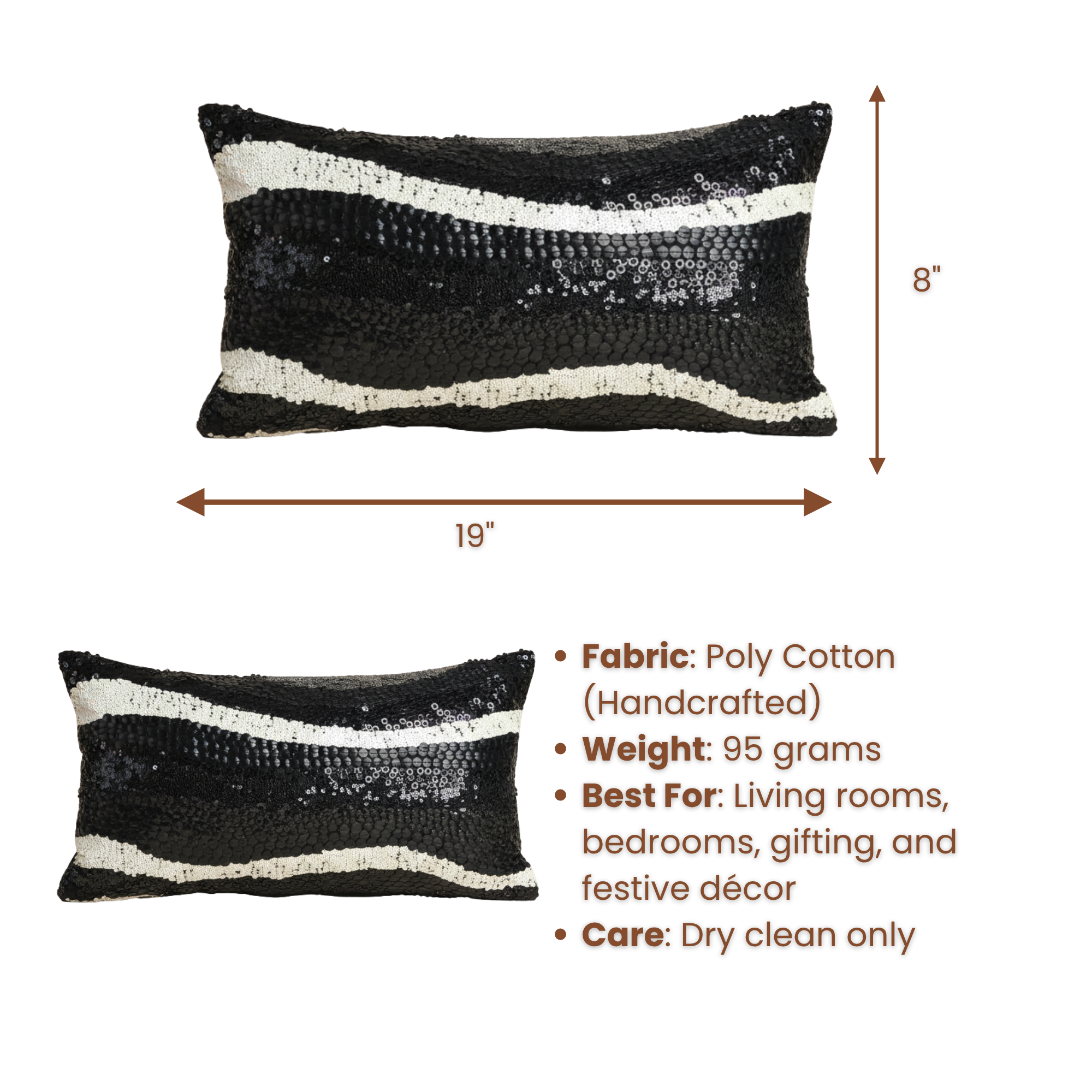 Handcrafted Black Bolster Cover – 19"x8" | Premium Poly Cotton