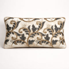 Machine Crafted Bolster Cover – Cream | 20"x8" | Poly Chenille Fabric | Embroidered Floral Design