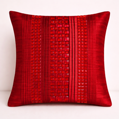 Hand Crafted Cushion Cover – Maroon | 12"x12" | Poly Cotton | Textured Panel Design