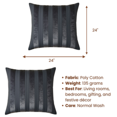 Fabric-Crafted Black Cushion Cover – 24"x24", Vertical Stripes Design in Premium Poly Cotton