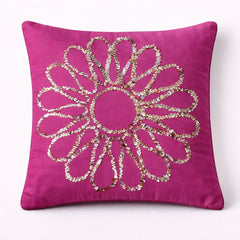 Hand Crafted Cushion Cover – Pink | 16"x16" | Poly Cotton | Embroidered Floral Design