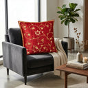 Hand Crafted Cushion Cover – Red | 16"x16" | Poly Cotton | Embroidered Floral Vine Design