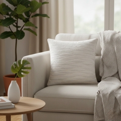 Fabric-Crafted Cream Cushion Cover – 12"x12" | Elegant Wave Layered Texture | Premium Poly Cotton