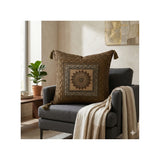 Handcrafted Cushion Cover – Beige | 16"x16" | Traditional Embroidered Tassel Decorative Cushion Cover