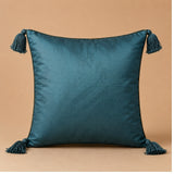 Handcrafted Cushion Cover – Green | 16"x16" | Pearl Embroidered Tassel Cushion Cover