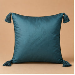 Handcrafted Cushion Cover – Green | 16"x16" | Pearl Embroidered Tassel Cushion Cover