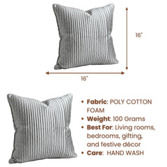 Fabric Crafted Cushion Cover – Grey | 16"x16" | Poly Cotton Foam Fabric | Premium Ribbed Texture Design