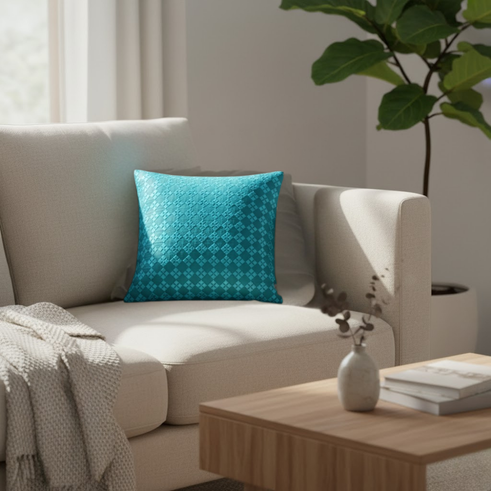 Handcrafted Turquoise (Blue) Cushion Cover – 12"x12", Premium Poly Cotton