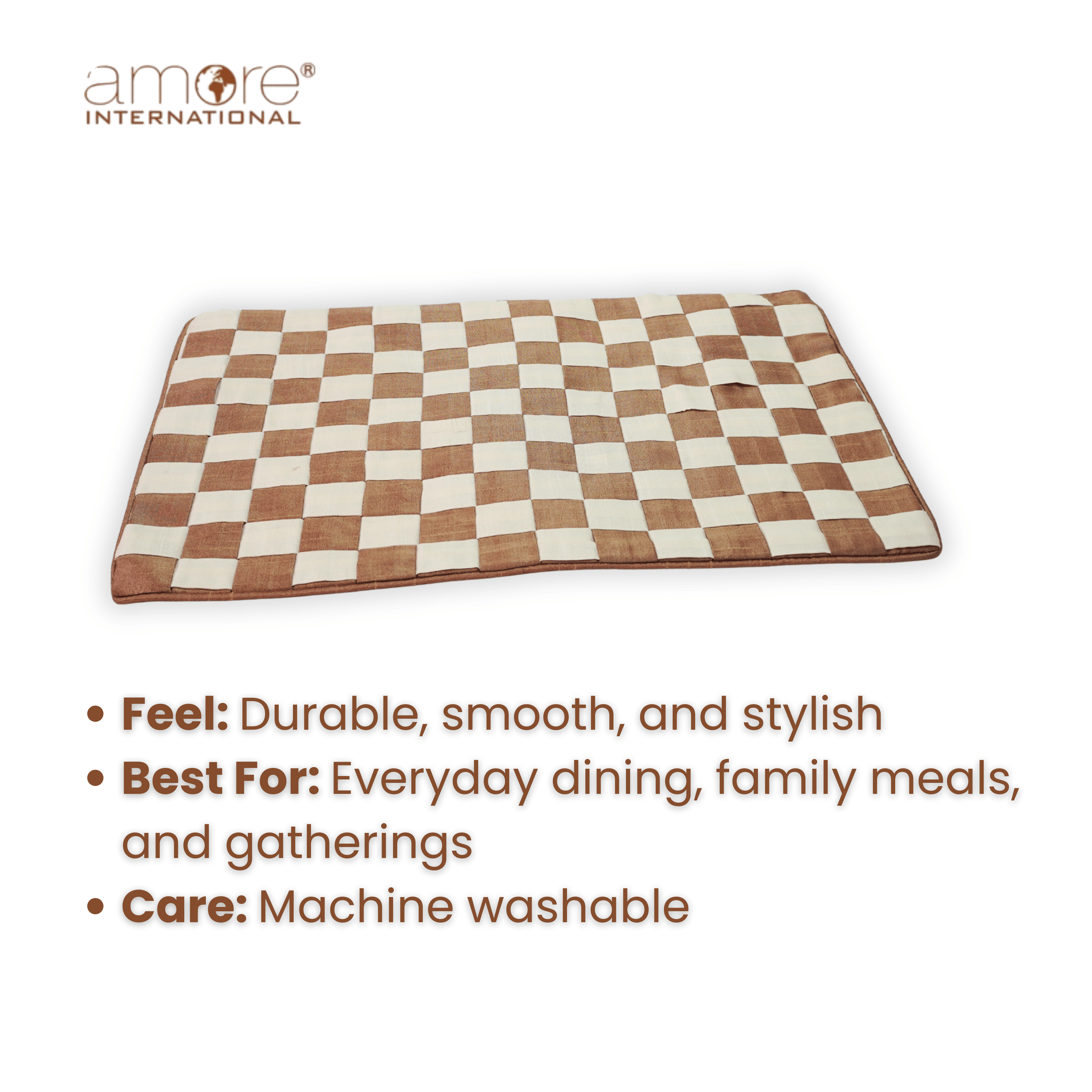 Fabric Crafted Checkered Placemat – Brown, 13"x19"