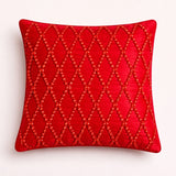 Hand Crafted Cushion Cover – Red | 16"x16" | Poly Cotton | Premium Beaded Embroidery Design