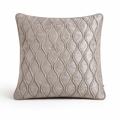 Fabric Crafted Cushion Cover – Dark Cream | 16"x16" | Poly Cotton Fabric | Elegant Embossed Wavy Pattern Design