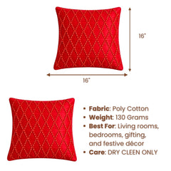 Hand Crafted Cushion Cover – Red | 16"x16" | Poly Cotton | Premium Beaded Embroidery Design