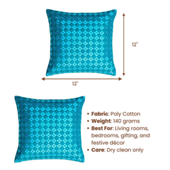 Handcrafted Turquoise (Blue) Cushion Cover – 12"x12", Premium Poly Cotton