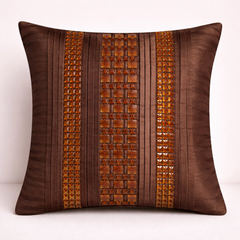 Hand Crafted Cushion Cover – Brown | 16"x16" | Poly Cotton | Textured Panel Design