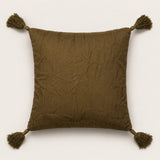 Handcrafted Cushion Cover – Beige | 16"x16" | Traditional Embroidered Tassel Decorative Cushion Cover