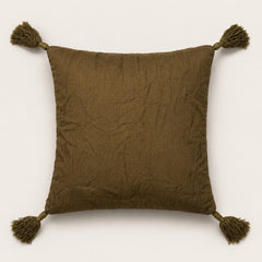 Handcrafted Cushion Cover – Beige | 16"x16" | Traditional Embroidered Tassel Decorative Cushion Cover