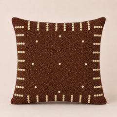 Handcrafted Cushion Cover – Brown | 16"x16" | Pearl Embroidered Decorative Cushion Cover