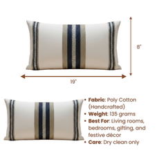 Handcrafted White Bolster Cover – 19"x8", Premium Poly Cotton