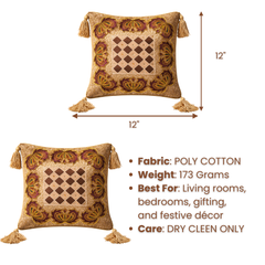 Hand Crafted Cushion Cover – Brown | 12"x12" | Poly Cotton | Embroidered Medallion Design