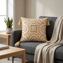Hand Crafted Cushion Cover – Beige | 12"x12" | Poly Cotton | Embroidered Geometric Tassel Design