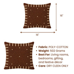 Handcrafted Cushion Cover – Brown | 16"x16" | Pearl Embroidered Decorative Cushion Cover