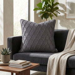 Fabric Crafted Cushion Cover – Silver Grey | 16"x16" | Poly Cotton Fabric | Elegant Embossed Wavy Pattern Design