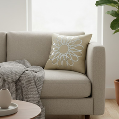 Handcrafted Beige Cushion Cover – 16"x16", Premium Poly Cotton with Metallic Embellished Design