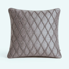 Fabric Crafted Cushion Cover – Silver Grey | 16"x16" | Poly Cotton Fabric | Elegant Embossed Wavy Pattern Design