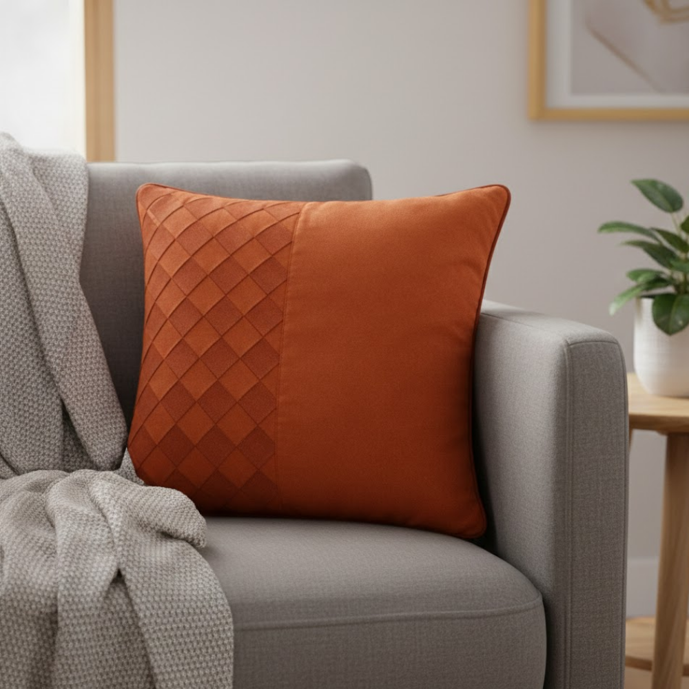 Fabric-Crafted Cushion Cover – Light Brown | 12"x12" | Poly Cotton | Elegant & Versatile