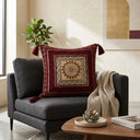 Handcrafted Cushion Cover – Maroon | 16"x16" | Traditional Embroidered Tassel Decorative Cushion Cover