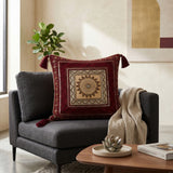 Handcrafted Cushion Cover – Maroon | 16"x16" | Traditional Embroidered Tassel Decorative Cushion Cover