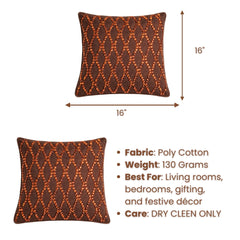 Hand Crafted Cushion Cover – Brown | 16"x16" | Poly Cotton | Premium Beaded Embroidery Design