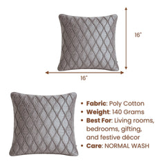 Fabric Crafted Cushion Cover – Silver Grey | 16"x16" | Poly Cotton Fabric | Elegant Embossed Wavy Pattern Design