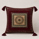 Handcrafted Cushion Cover – Maroon | 16"x16" | Traditional Embroidered Tassel Decorative Cushion Cover
